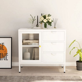 Berkfield Sideboard White 75x35x70 cm Steel and Tempered Glass