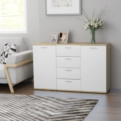 Berkfield Sideboard White and Sonoma Oak 120x35.5x75 cm Engineered Wood