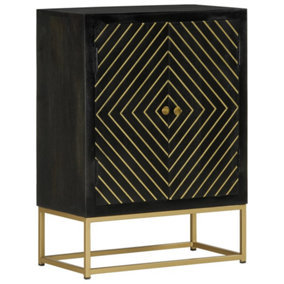 Berkfield Sideboard with 2 Doors Black&Gold 55x30x75 cm Solid Wood Mango