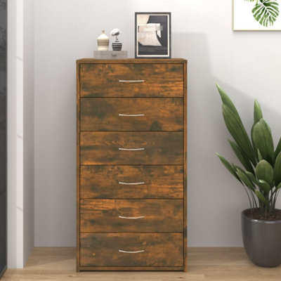 Berkfield Sideboard with 6 Drawers Smoked Oak 50x34x96 cm Engineered Wood