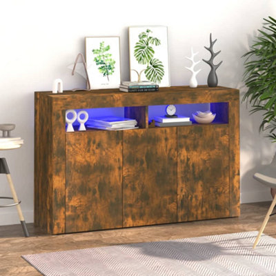 Berkfield Sideboard with LED Lights Smoked Oak 115.5x30x75 cm