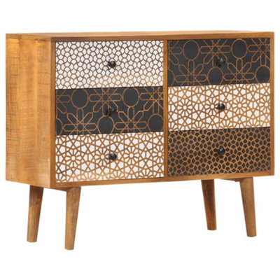 Berkfield Sideboard with Printed Pattern 90x30x70 cm Solid Mango Wood