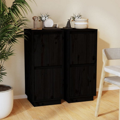 Berkfield Sideboards 2 pcs Black 31.5x34x75 cm Solid Wood Pine