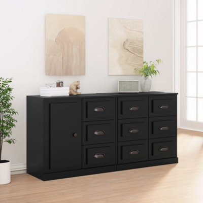 Berkfield Sideboards 3 pcs Black Engineered Wood