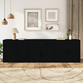 Berkfield Sideboards 3 pcs Black Engineered Wood