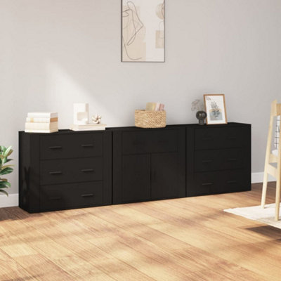 Berkfield Sideboards 3 pcs Black Engineered Wood