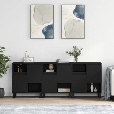 Berkfield Sideboards 3 pcs Black Engineered Wood