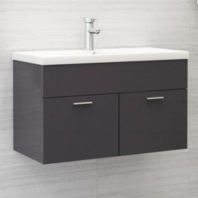 Berkfield Sink Cabinet High Gloss Grey 80x38.5x46 cm Engineered Wood