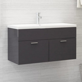 Berkfield Sink Cabinet High Gloss Grey 90x38.5x46 cm Engineered Wood