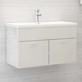 Berkfield Sink Cabinet High Gloss White 80x38.5x46 cm Engineered Wood