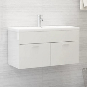 Berkfield Sink Cabinet High Gloss White 90x38.5x46 cm Engineered Wood