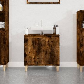 Berkfield Sink Cabinet Smoked Oak 58x33x60 cm Engineered Wood