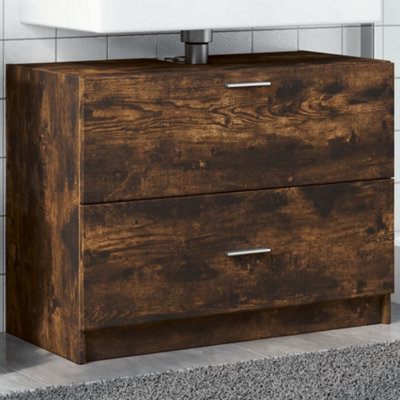 Berkfield Sink Cabinet Smoked Oak 78x37x59 cm Engineered Wood