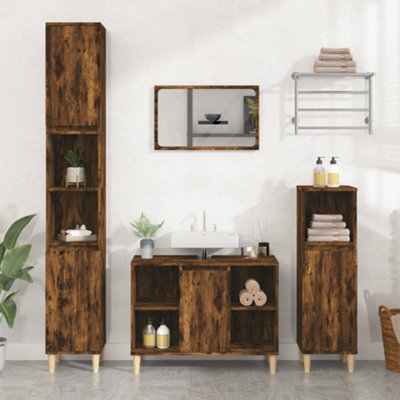 Berkfield Sink Cabinet Smoked Oak 80x33x60 cm Engineered Wood Price Comparisons | Compare The Build