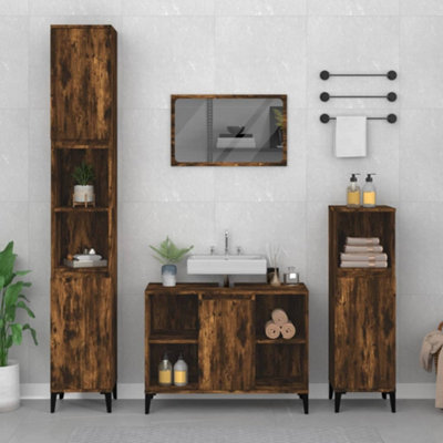 Berkfield Sink Cabinet Smoked Oak 80x33x60 cm Engineered Wood Price Comparisons | Compare The Build