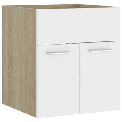 Berkfield Sink Cabinet White and Sonoma Oak 41x38.5x46 cm Engineered Wood