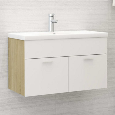 Berkfield Sink Cabinet White and Sonoma Oak 80x38.5x46 cm Engineered Wood Price Comparisons | Compare The Build