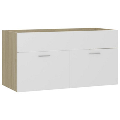 Berkfield Sink Cabinet White and Sonoma Oak 90x38.5x46 cm Engineered Wood