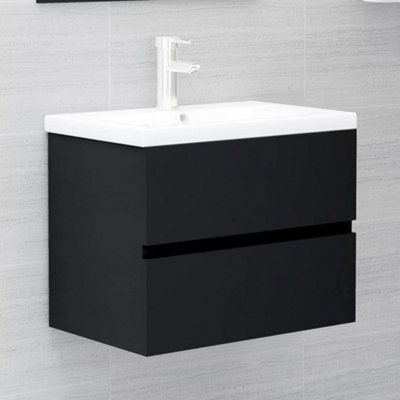 Berkfield Sink Cabinet with Built-in Basin Black Engineered Wood