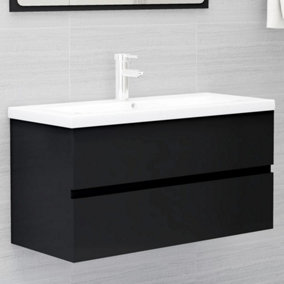 Berkfield Sink Cabinet with Built-in Basin Black Engineered Wood
