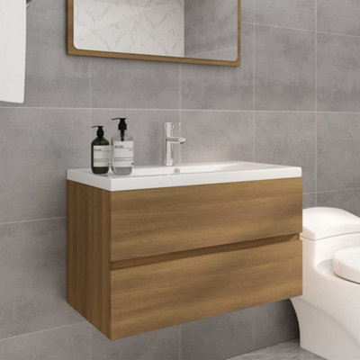 Berkfield Sink Cabinet with Built-in Basin Brown Oak Engineered Wood