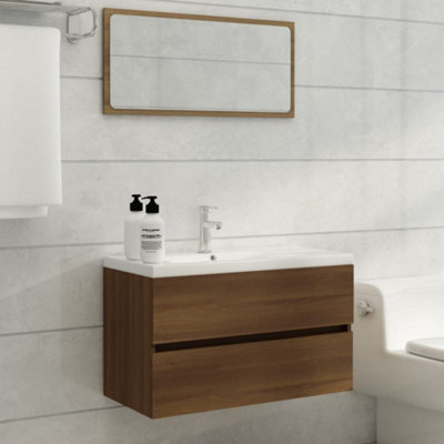 Berkfield Sink Cabinet with Built-in Basin Brown Oak Engineered Wood Price Comparisons | Compare The Build