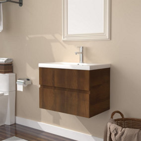 Berkfield Sink Cabinet with Built-in Basin Brown Oak Engineered Wood