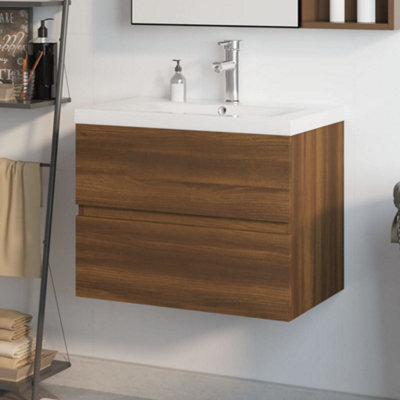 Berkfield Sink Cabinet with Built-in Basin Brown Oak Engineered Wood ...