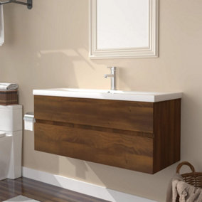 Berkfield Sink Cabinet with Built-in Basin Brown Oak Engineered Wood
