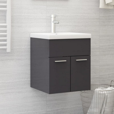 Berkfield Sink Cabinet with Built-in Basin High Gloss Grey Engineered Wood Price Comparisons | Compare The Build