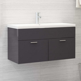 Berkfield Sink Cabinet with Built-in Basin High Gloss Grey Engineered Wood