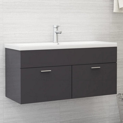 Berkfield Sink Cabinet with Built-in Basin High Gloss Grey Engineered ...