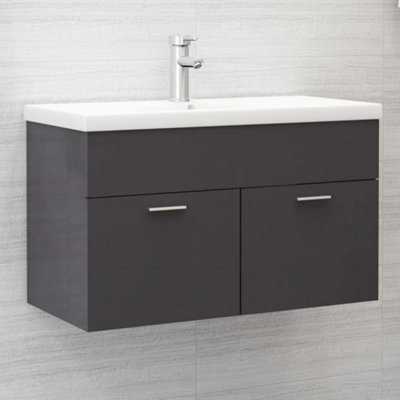 Berkfield Sink Cabinet with Built-in Basin High Gloss Grey Engineered Wood Price Comparisons | Compare The Build