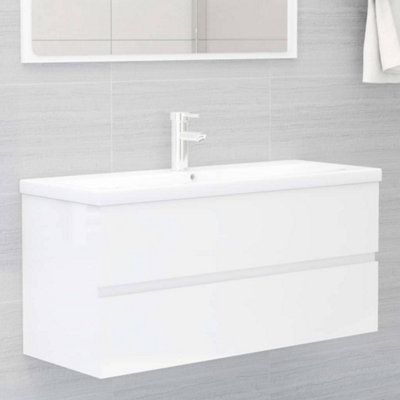Berkfield Sink Cabinet with Built-in Basin High Gloss White Engineered ...