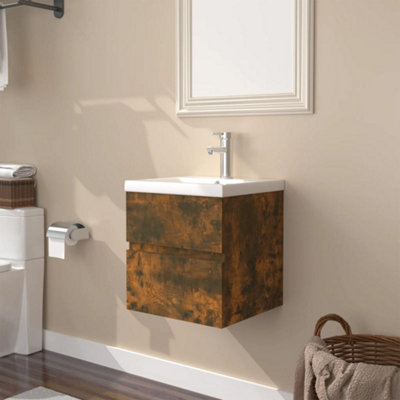 Berkfield Sink Cabinet with Built-in Basin Smoked Oak Engineered Wood Price Comparisons | Compare The Build