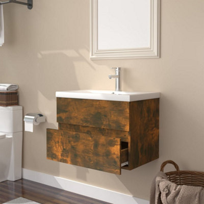 Berkfield Sink Cabinet with Built-in Basin Smoked Oak Engineered Wood