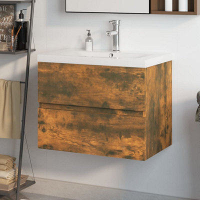 Berkfield Sink Cabinet with Built-in Basin Smoked Oak Engineered Wood Price Comparisons | Compare The Build