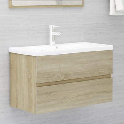 Berkfield Sink Cabinet with Built-in Basin Sonoma Oak Engineered Wood ...