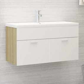 Berkfield Sink Cabinet with Built-in Basin White and Sonoma Oak Engineered Wood