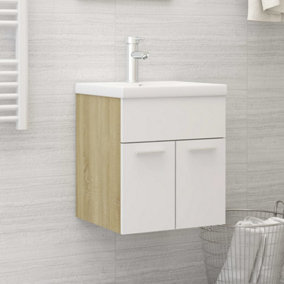 Berkfield Sink Cabinet with Built-in Basin White and Sonoma Oak Engineered Wood