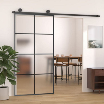 Berkfield Sliding Door Aluminium and ESG Glass 102.5x205 cm Black