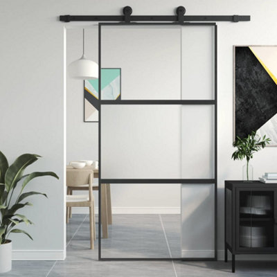 Berkfield Sliding Door Black 102.5x205 cm Tempered Glass and Aluminium