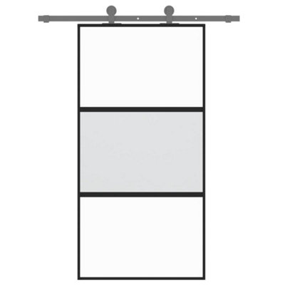 Berkfield Sliding Door Black 102.5x205 cm Tempered Glass and Aluminium