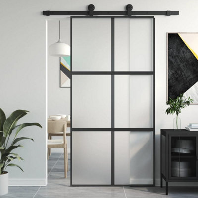 Berkfield Sliding Door Black 102.5x205 cm Tempered Glass and Aluminium ...