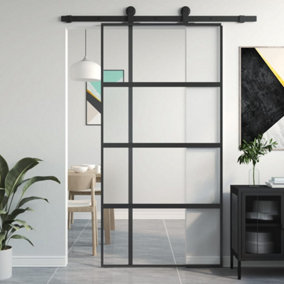 Berkfield Sliding Door Black 102.5x205 cm Tempered Glass and Aluminium