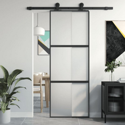 Berkfield Sliding Door Black 76x205 cm Tempered Glass and Aluminium