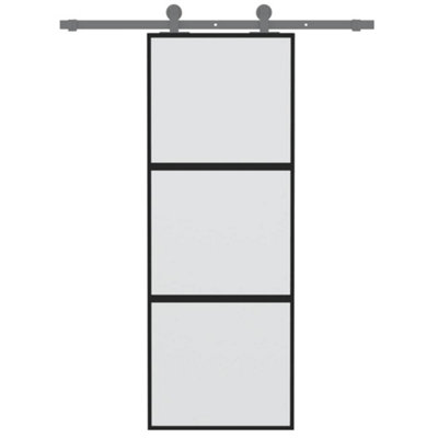 Berkfield Sliding Door Black 76x205 cm Tempered Glass and Aluminium