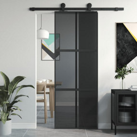 Berkfield Sliding Door Black 76x205 cm Tempered Glass and Aluminium