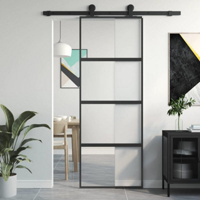 Berkfield Sliding Door Black 76x205 cm Tempered Glass and Aluminium