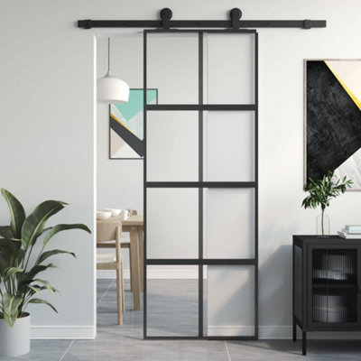 Berkfield Sliding Door Black 76x205 cm Tempered Glass and Aluminium